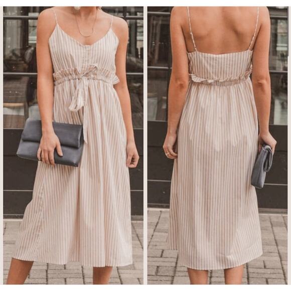 LINE & DOT Ryline Dress Size Small Yellow Stripe Yellow/Tan Ruffle Tie Waist NWT - Picture 2 of 16